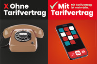 Kampagnenmotiv Tarifwende: Bild von 2 Telefonen, einem Wählscheibentelefon und einem Smartphone. Über dem Wählscheibentelefon steht "Ohne Tarifvertrag", über dem Smartphone "Mit Tarifvertrag - Mit Tarifvertrag ist mehr drin."